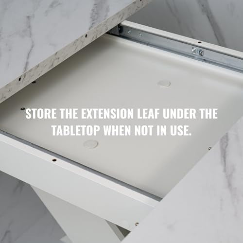 Extendable White Dining Table 140-180cm Modern Foldable Kitchen Table
