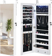 LED Jewelry Armoire Wall Door Mounted Lockable Full Length Mirror White