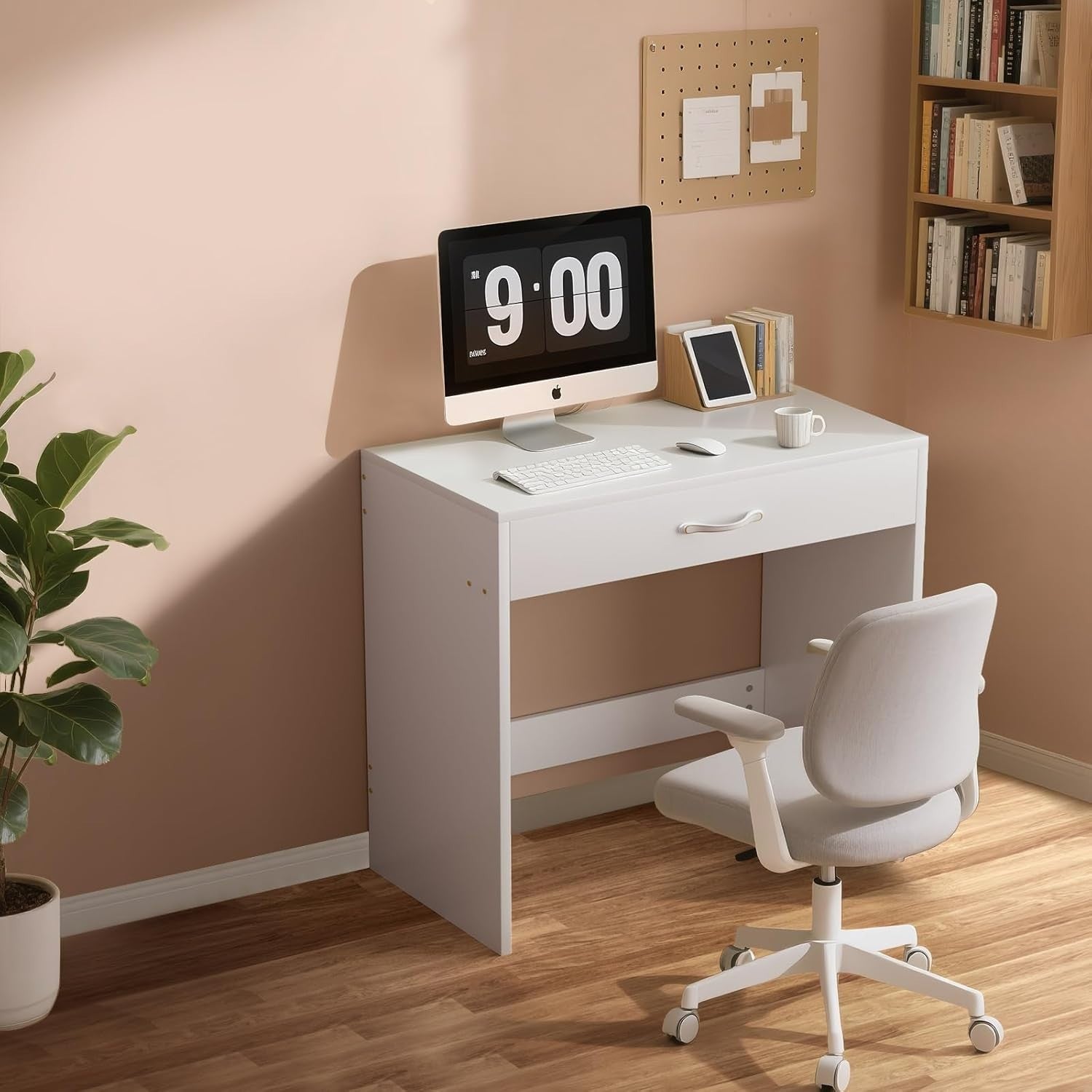 White Modern Compact Dressing Table Vanity Desk 1 Drawer Small Bedroom Wood