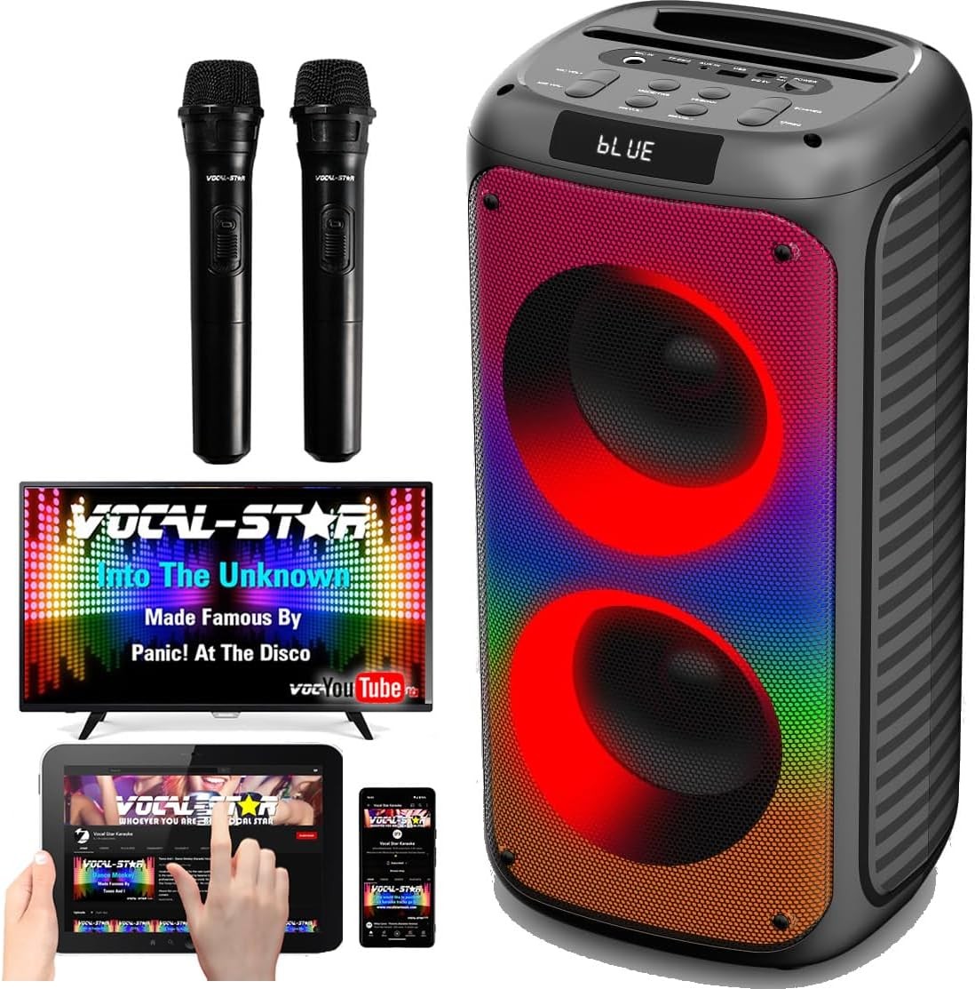 100W Bluetooth Karaoke Machine with 2 Wireless Mics LED