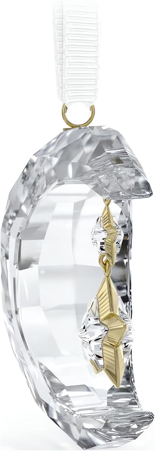 Luxury Crystal Moon Ornament 200-Facet Hanging Decor with Gold Star Accent