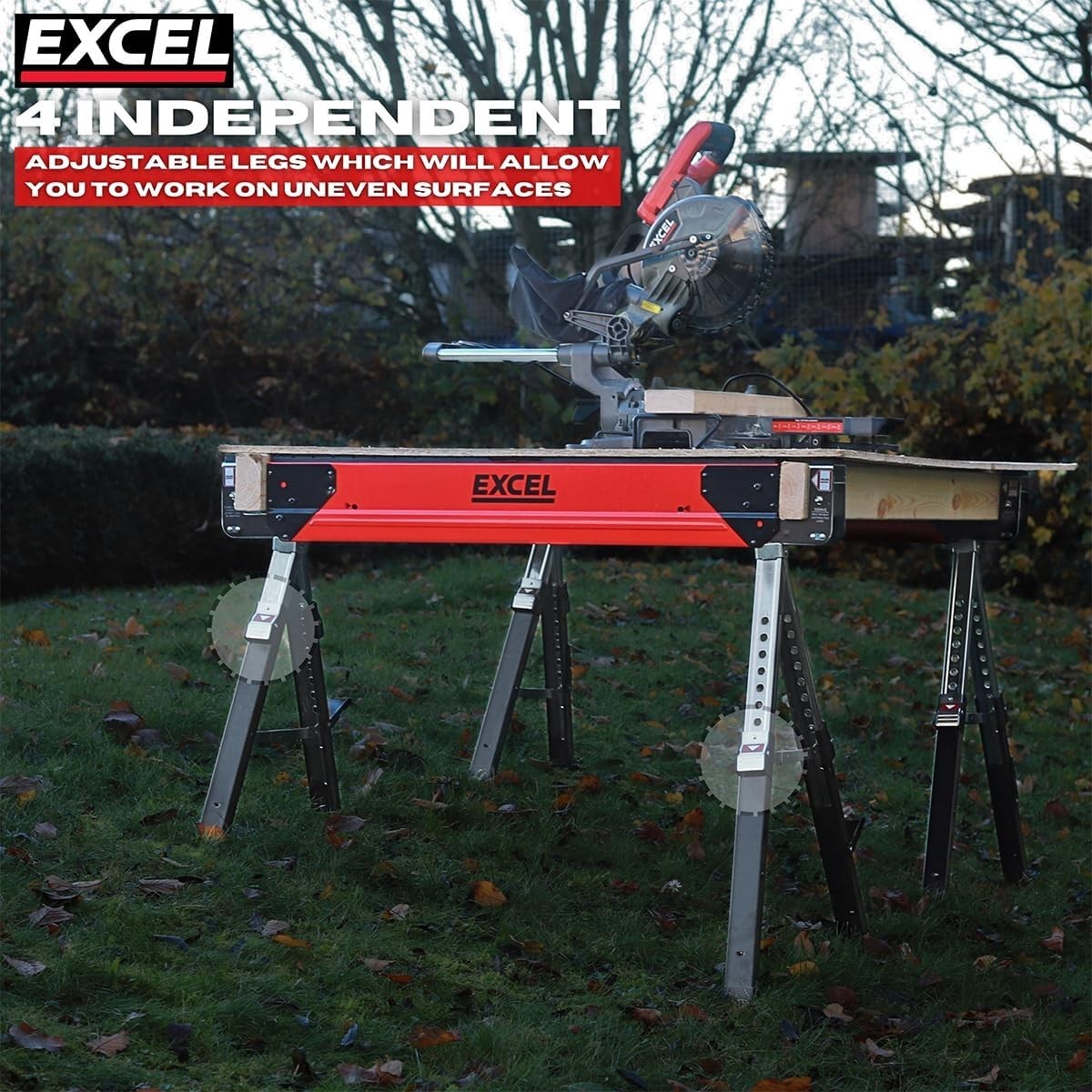 Portable Steel Sawhorse Twin Pack Adjustable Legs Work Table Non-Slip Feet
