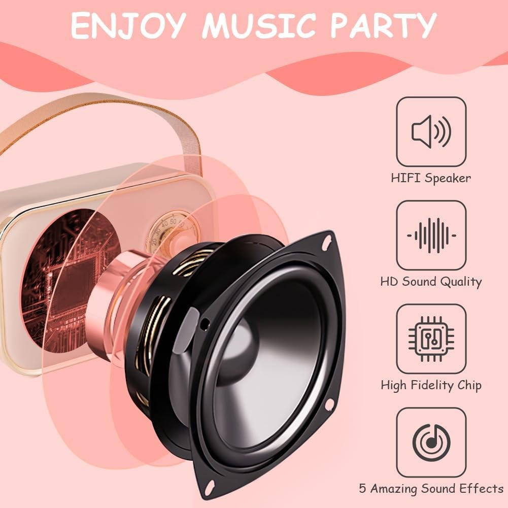 Kids Karaoke Machine 2 Wireless Mics Bluetooth Voice Changer