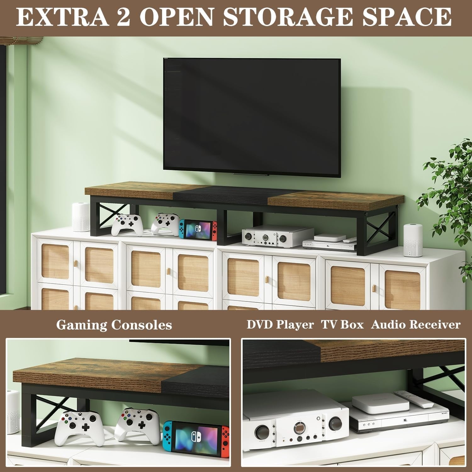TV Riser Stand for 32-60" with Storage Shelf Steel Legs Modern Desk