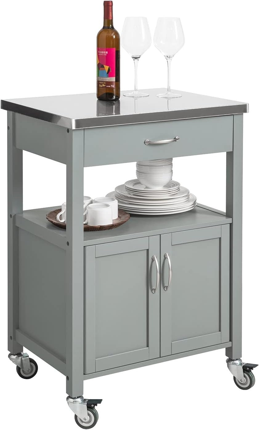 Grey Kitchen Trolley on Wheels Storage Cabinet 60x92cm