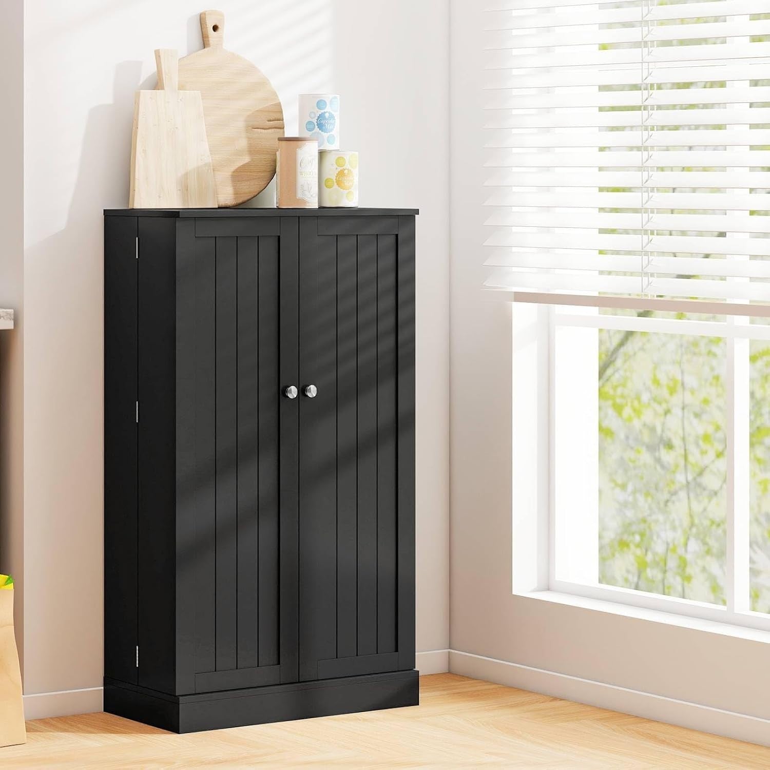 Black 59x30x104cm Kitchen Cupboard Pantry Cabinet Adjustable Shelves