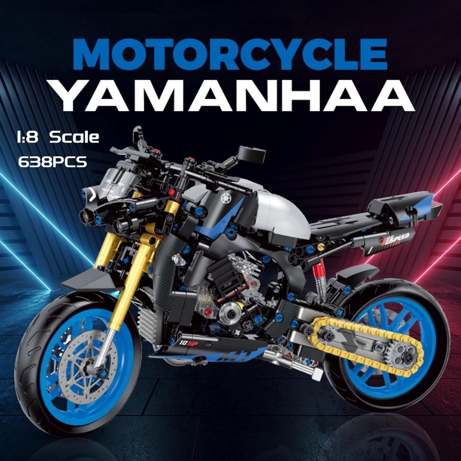 Detailed 638pcs Motorcycle Model Kit with Suspension & Realistic Parts