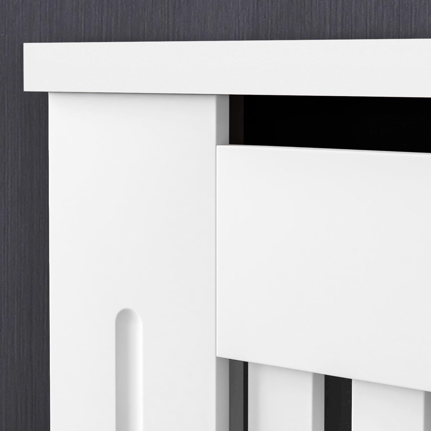 White Radiator Cover MDF Slatted Modern Heating Cabinet Shelf 111cm Home Décor