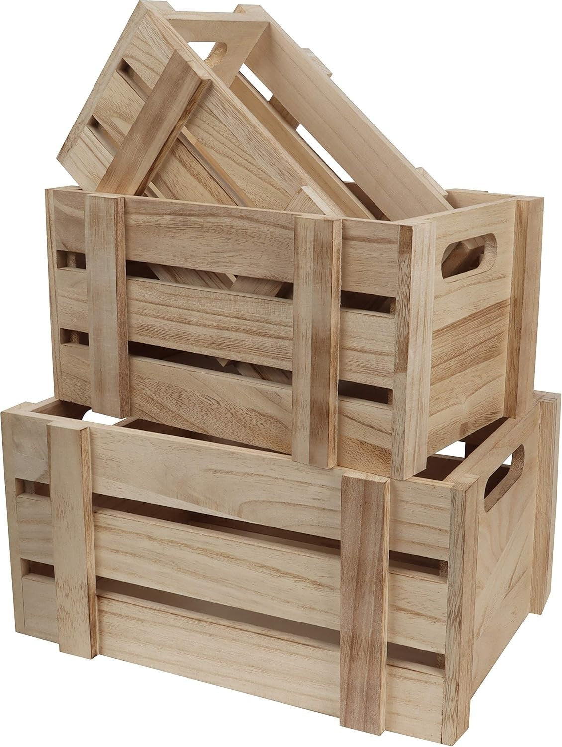 3 Pack Rustic Wooden Storage Crates Small Medium Large Set