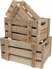 3 Pack Rustic Wooden Storage Crates Small Medium Large Set