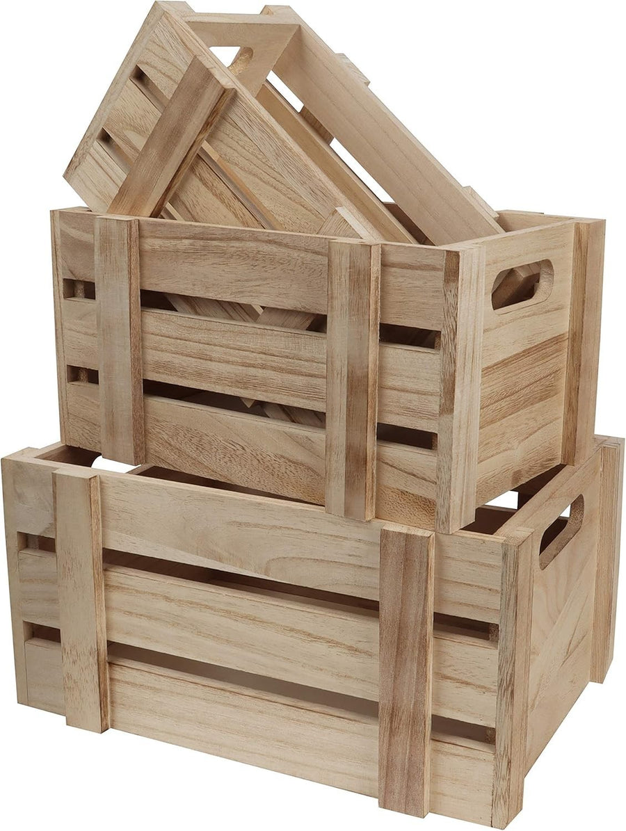 3 Pack Rustic Wooden Storage Crates Small Medium Large Set