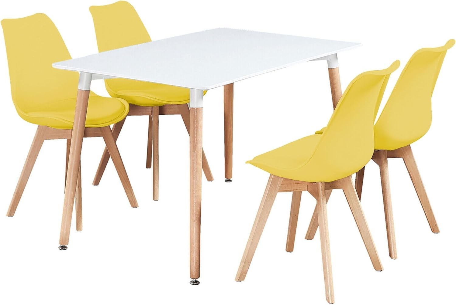 Modern Dining Table Set 4 Yellow Chairs Small Kitchen Compact Furniture