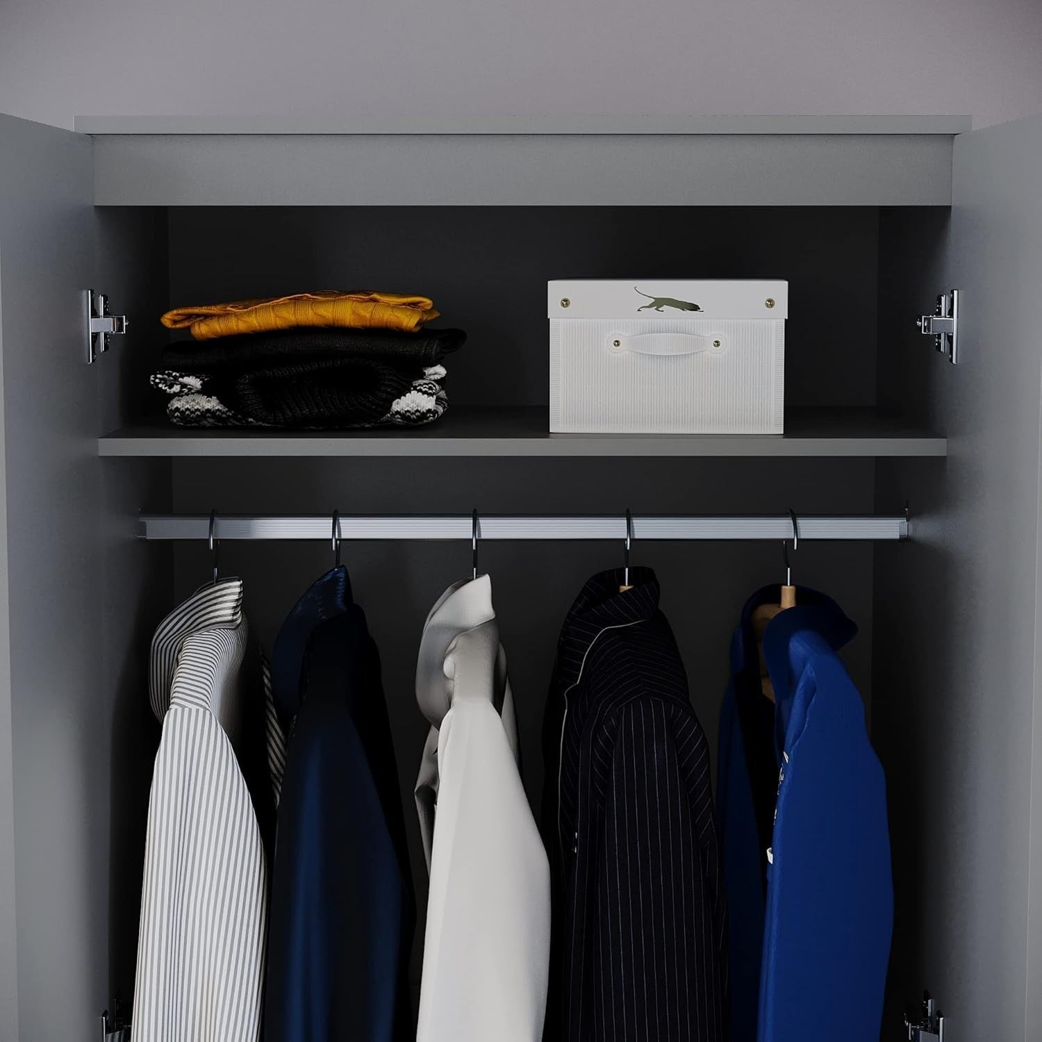Grey 2 Door Wardrobe with Hanging Rail & Shelf, Modern Bedroom Storage