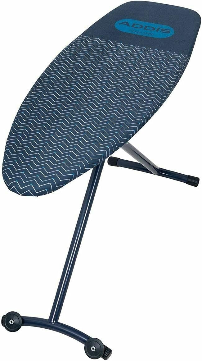 Deluxe Ironing Board with Wheels Adjustable Height Thick Pad Blue Chevron
