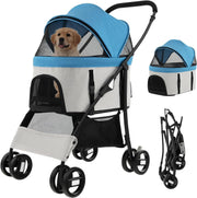 3in1 Pet Stroller Dog Pushchair Detachable Carrier Foldable Blue Grey