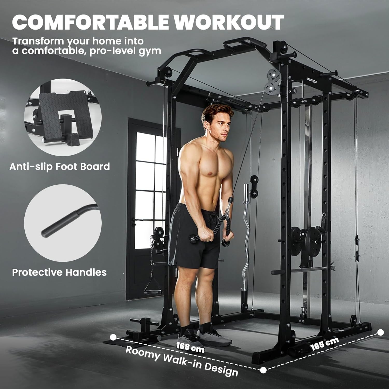 Cable Crossover Machine Power Cage Squat Rack Home Gym System
