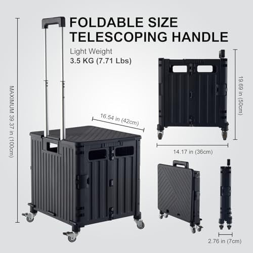 Folding Utility Trolley on Wheels Collapsible Cart All-Terrain 110lb Capacity