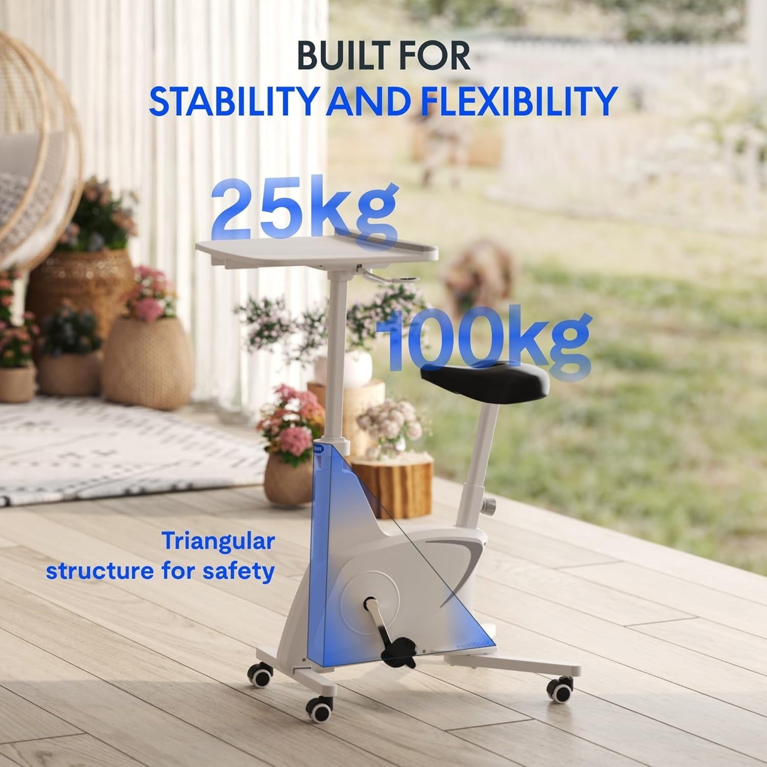 3-in-1 Indoor Desk Exercise Bike w/ Adjustable Seat, Quiet Pedals & Workstation