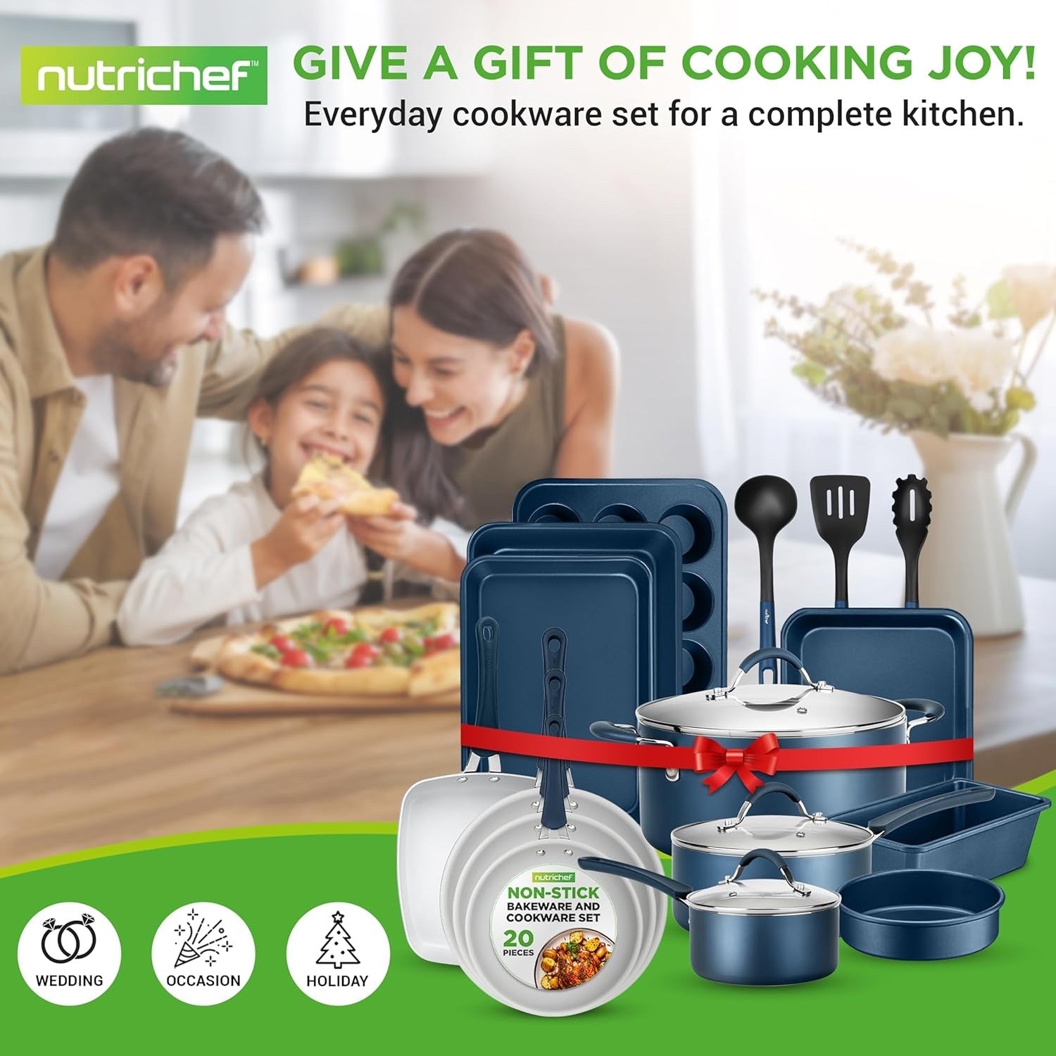 20pcs Navy Non Stick Cookware & Bakeware Set Induction Safe Pots Pans with Lids
