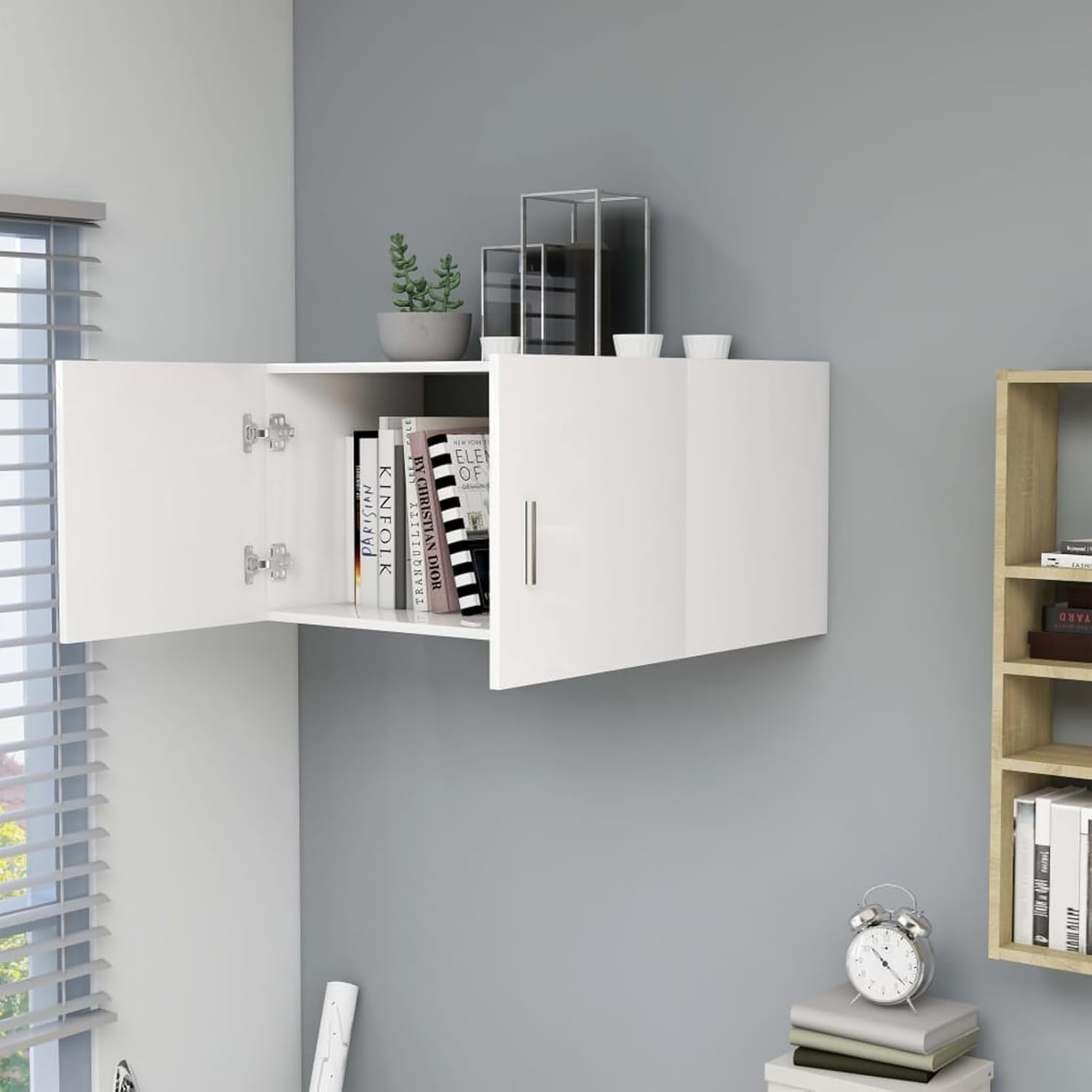 Space-Saving White Floating Wall Cabinet with Dual Doors & Practical Storage