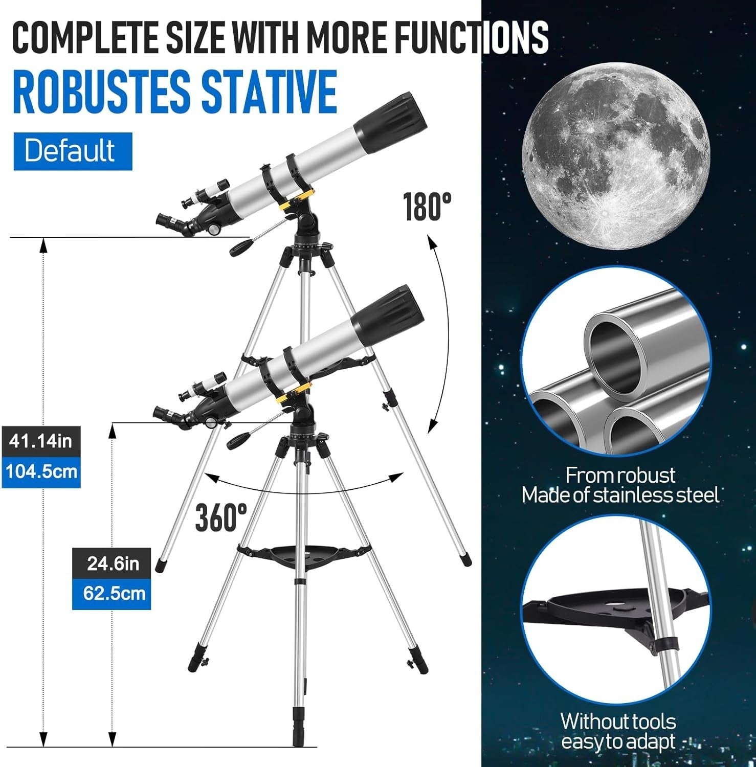 90mm Refractor Telescope for Adults & Kids, 675X Magnification, Tripod