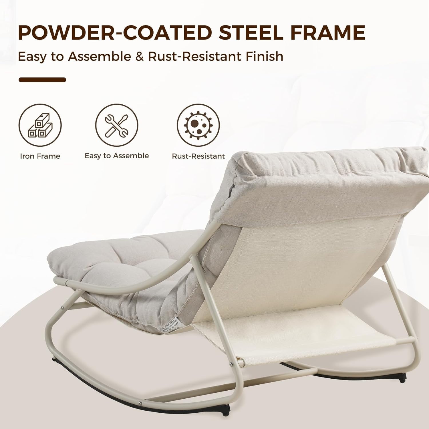 Outdoor Rocking Chair with Cushion Adjustable Rattan Patio Lounger Seat