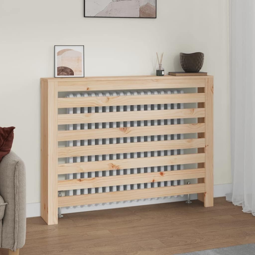 Solid Pine Radiator Cover 108cm Natural Wood Slat Cabinet with Shelf
