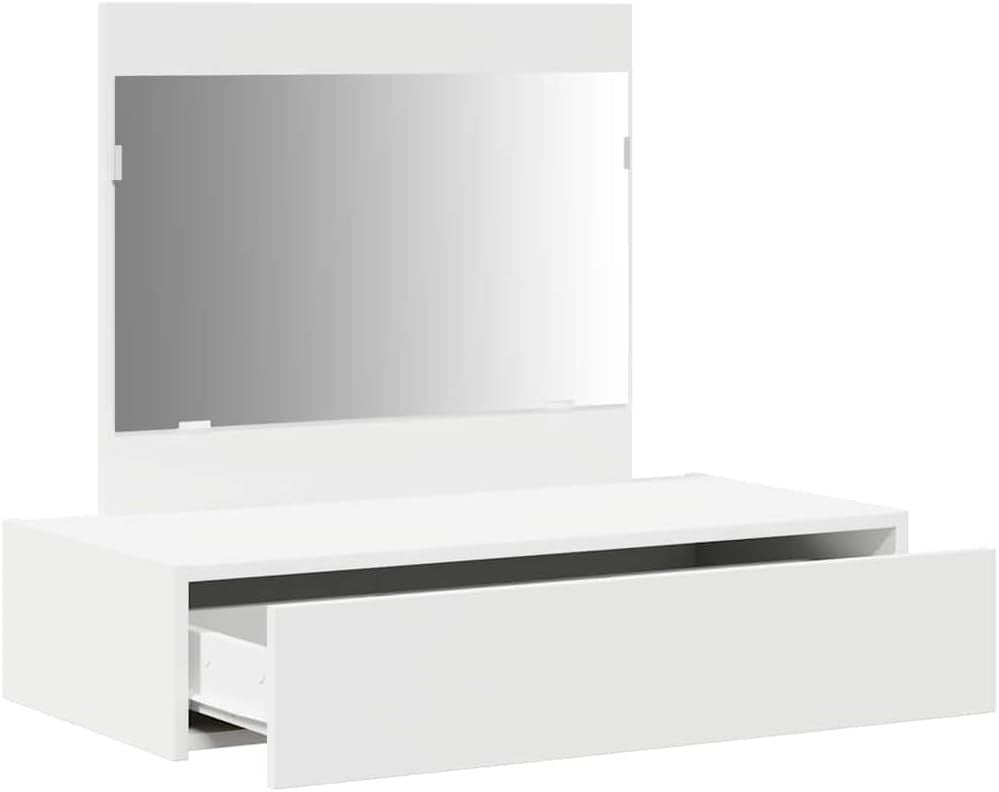 White Modern Dressing Table Vanity Makeup Desk w/ Drawer Mirror Storage 83 x 40