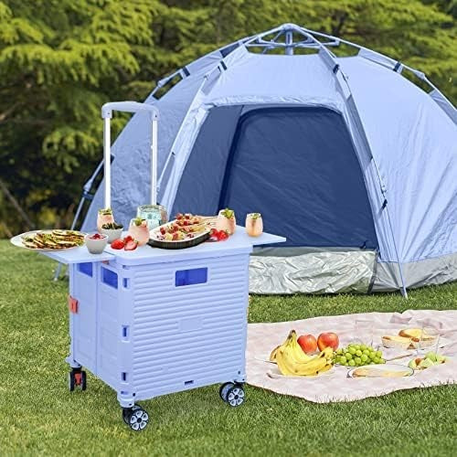 Folding Shopping Trolley 55kg Heavy Duty Cart 360° Wheels Adjustable Handle Blue