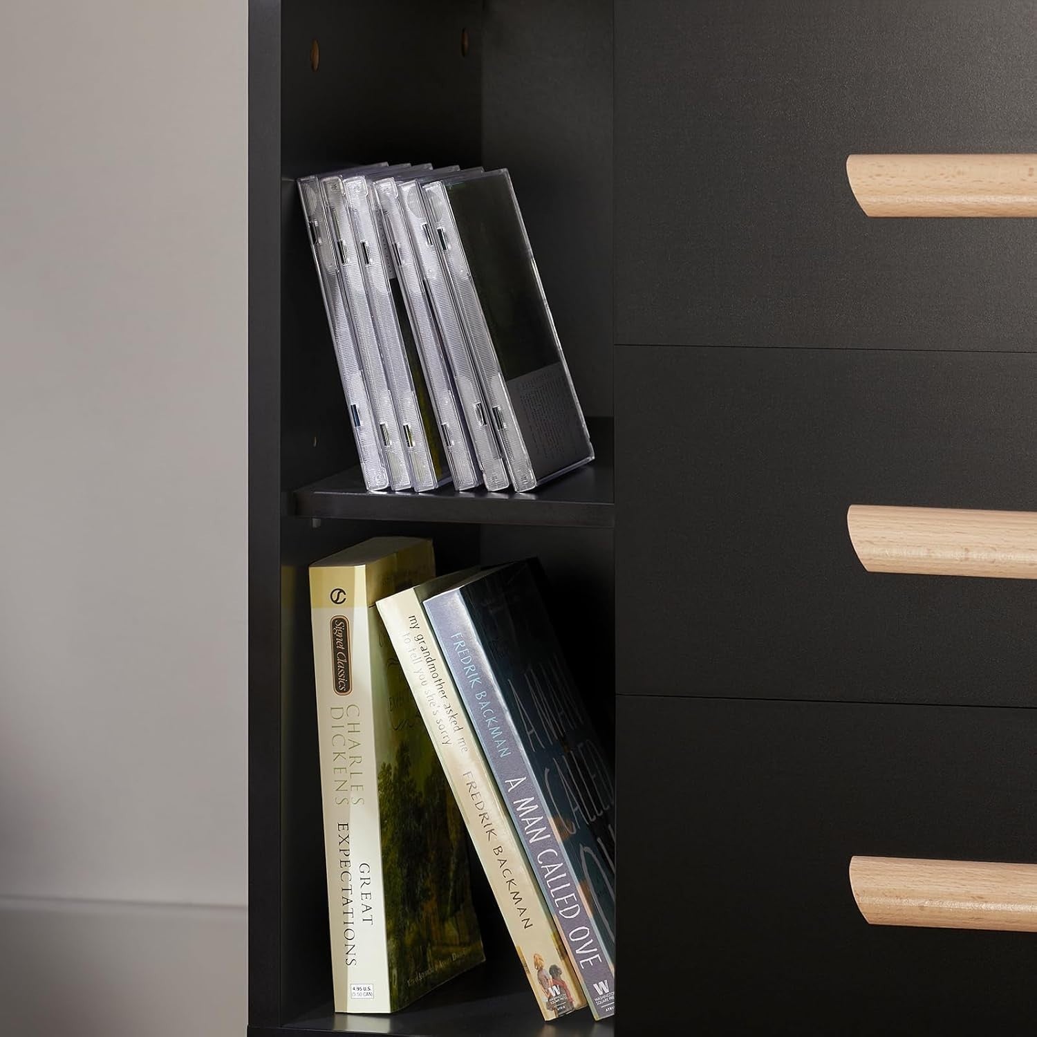 Modern Black 3 Drawer Bedside Table with Shelves – Wooden Storage Cabinet