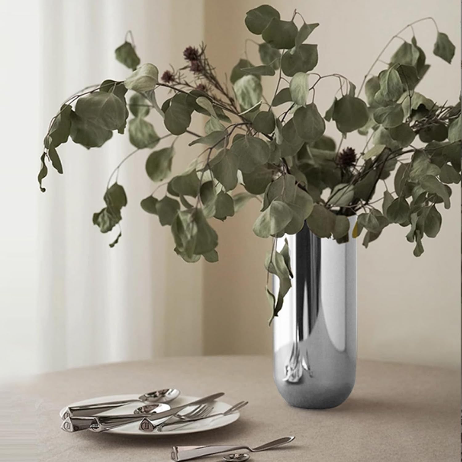 Stainless Steel Flower Vase Silver Modern Table Centerpiece Home Decor