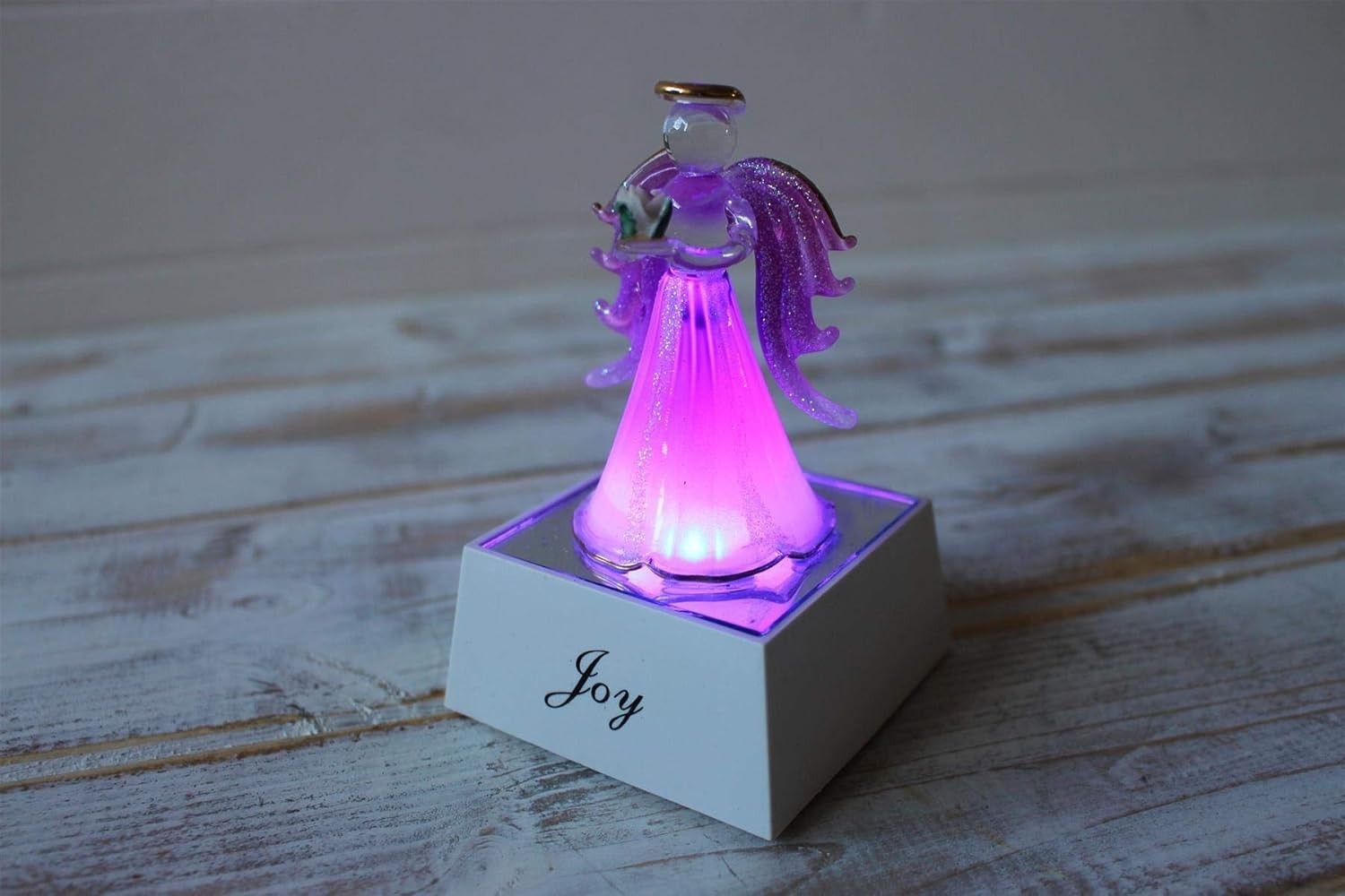 Glass Pink Angel Ornament with Light-Up Base | LED Gift Décor | Gold Gilded