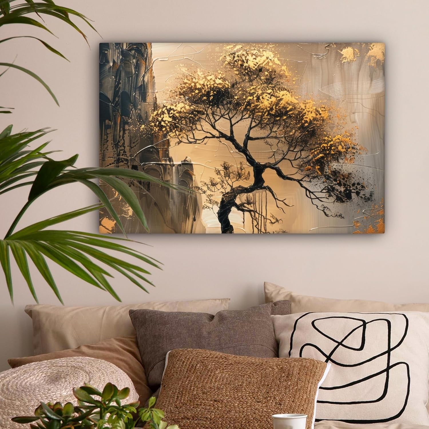 Gold Tree Canvas Wall Art Modern Abstract Nature Print 35x24 Living Room Decor