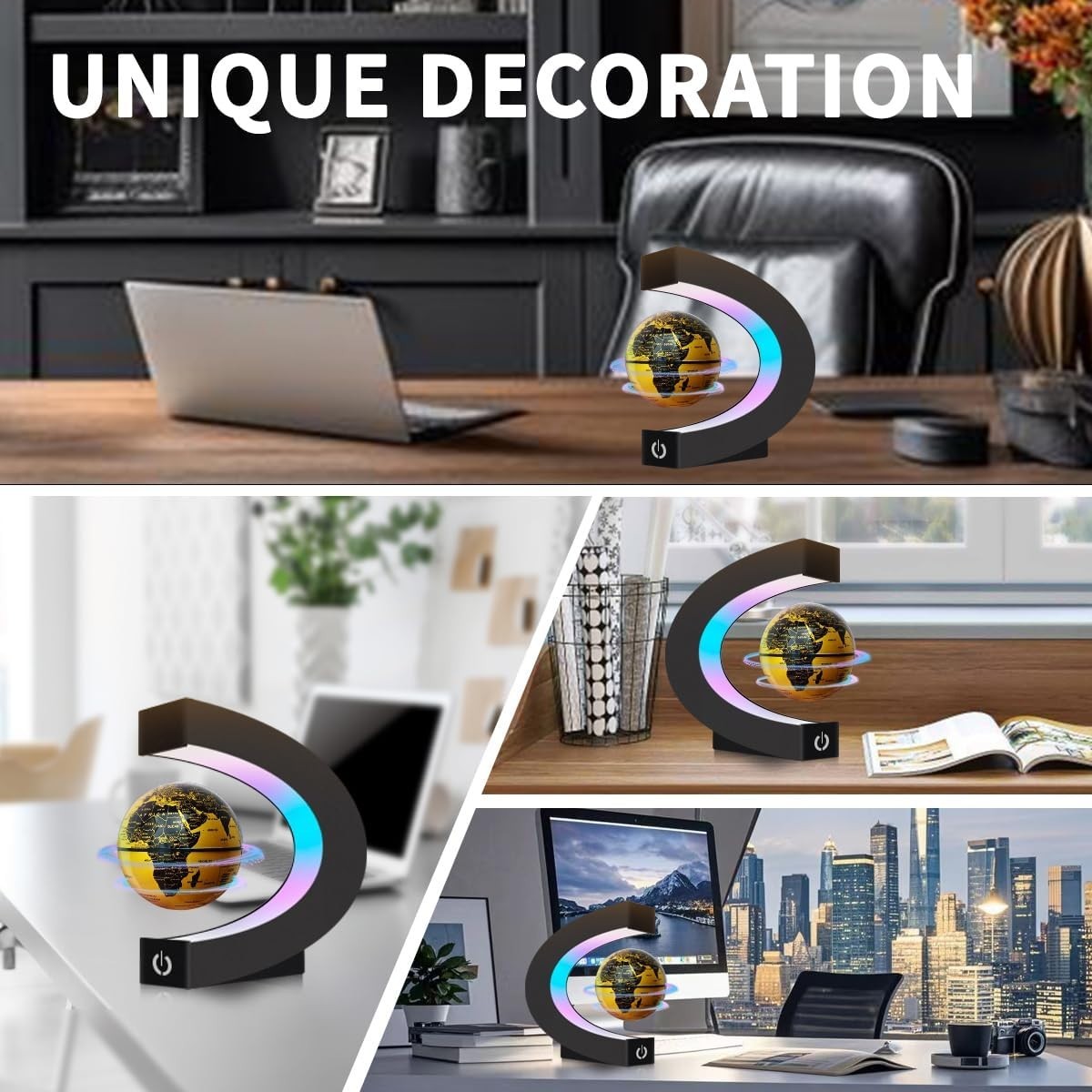 Magnetic Levitating Globe Golden LED Floating Desk Tech Gadget Lamp