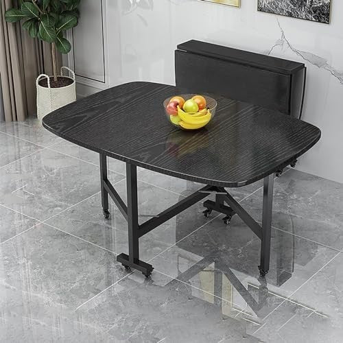 Space-Saving Black Folding Dining Table with Extendable Butterfly Leaf 100x60cm