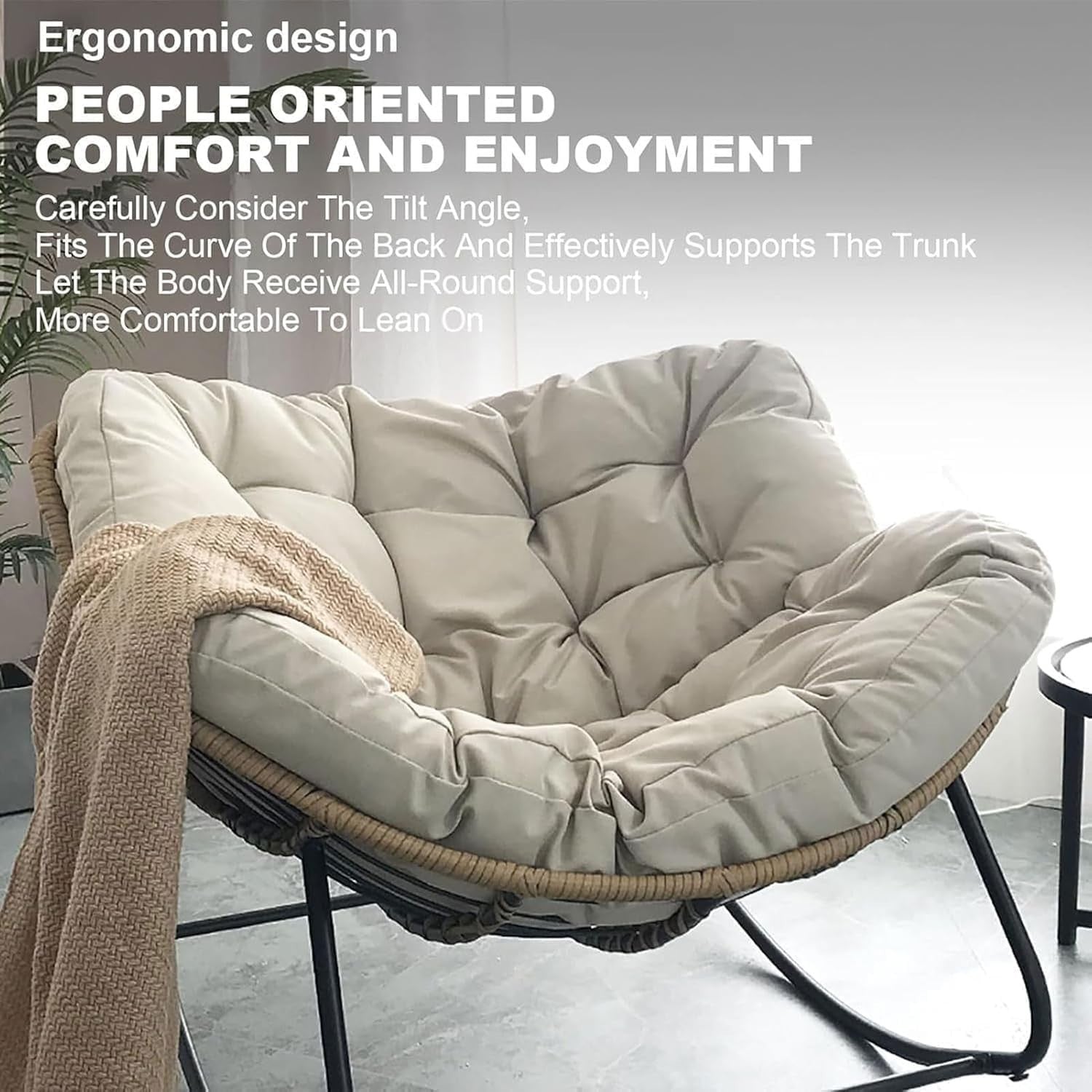 Oversized Rocking Chair with Footstool, Soft Thick Cushion, Comfy Lounge Seat