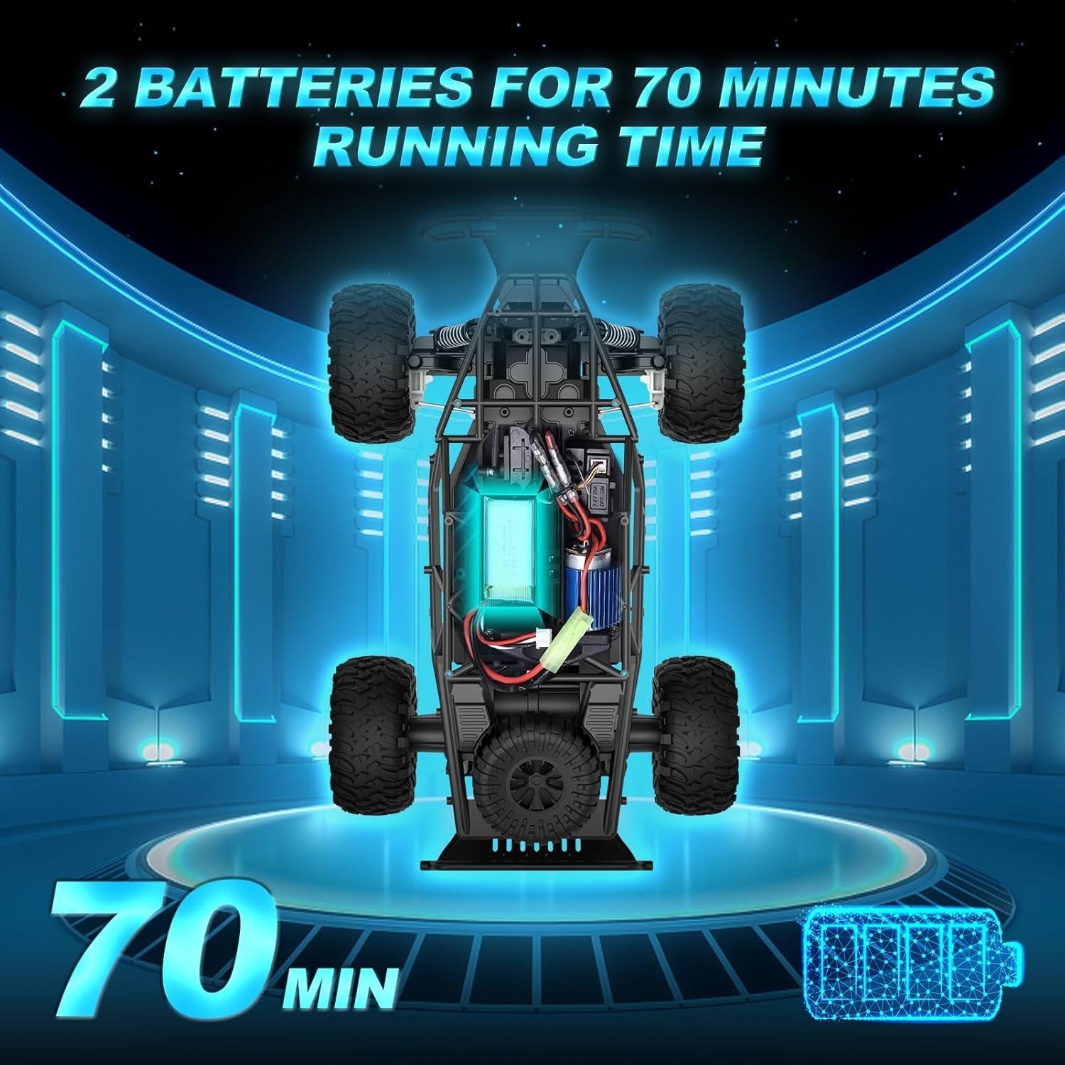 25KM/H RC Car 1:16 2.4GHz Off-Road Monster Truck with 2 Batteries 70min Play Gif