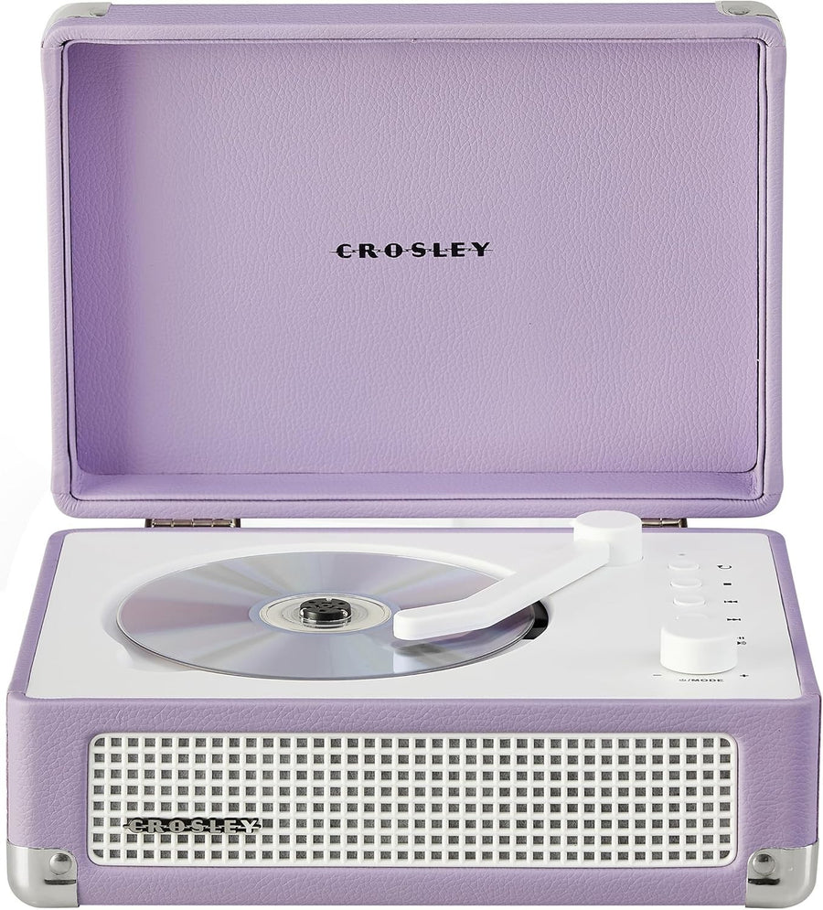 Vintage Suitcase CD Player Bluetooth FM Radio Rechargeable Speakers Purple
