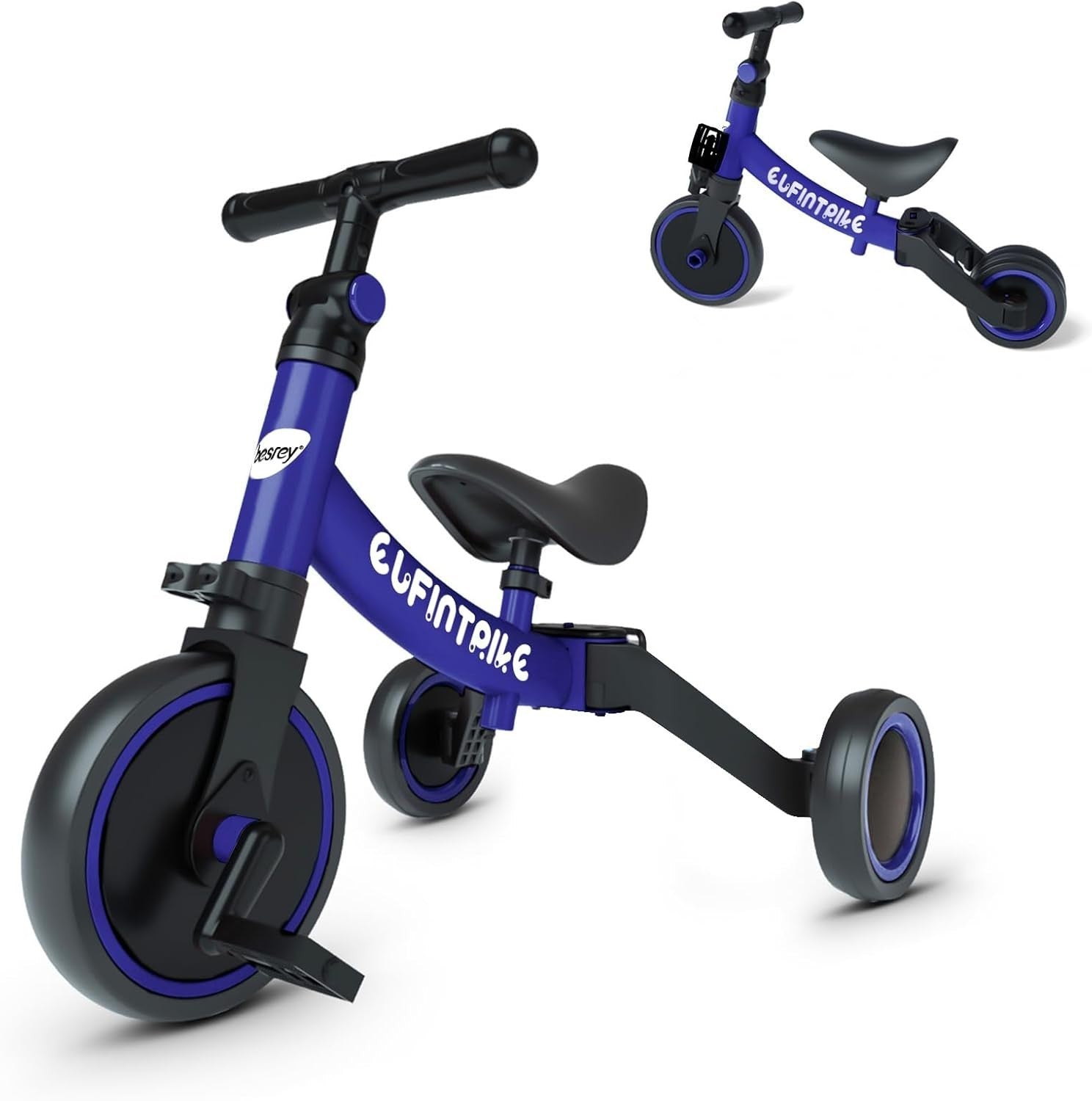 5 In 1 Toddler Tricycle Balance Bike Ride On Toy Removable Pedals Navy