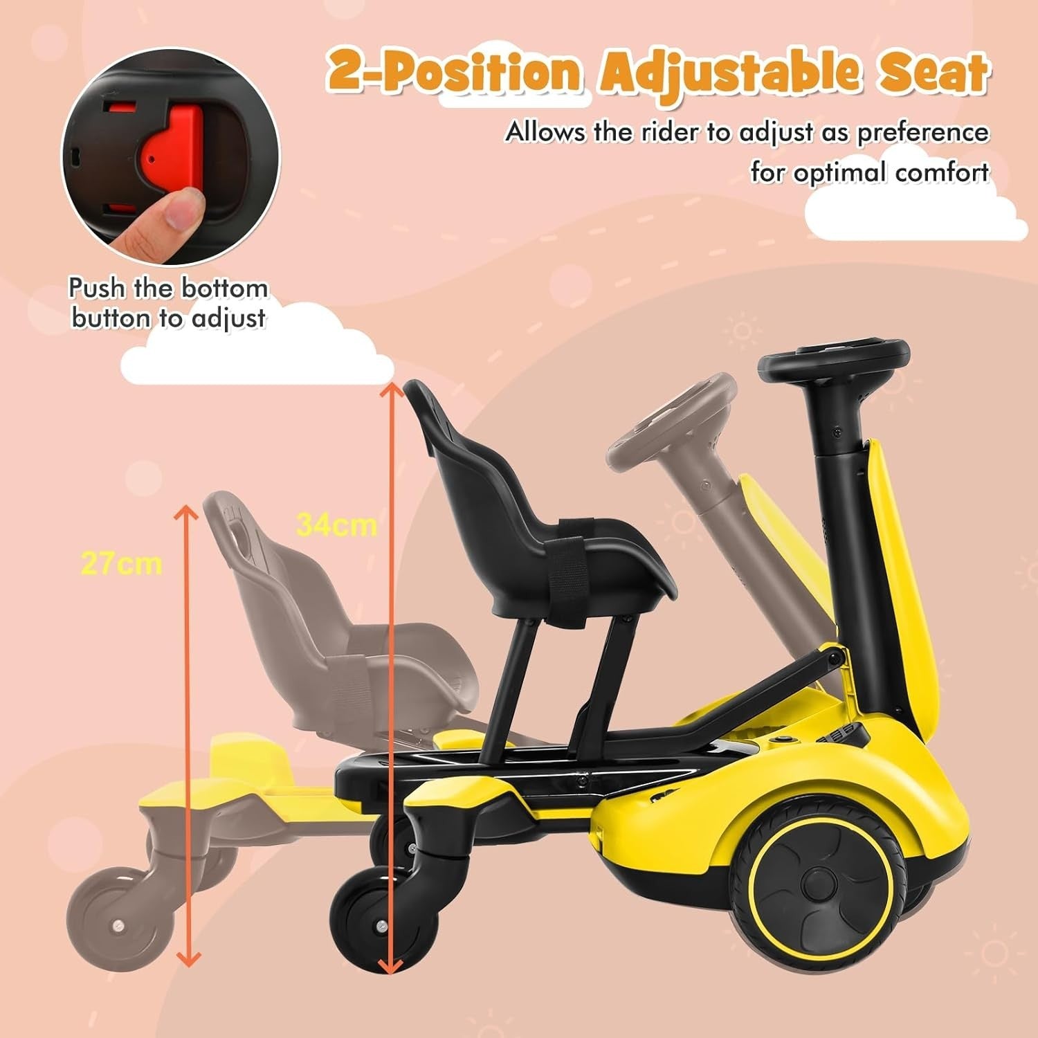 Kids Electric Drift Go Kart 6V Ride On Car 360 Spin Adjustable Seat Yellow