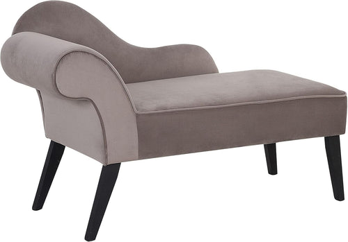 Vintage Left Hand Velvet Chaise Lounge Taupe Fabric with Black Legs 120 kg