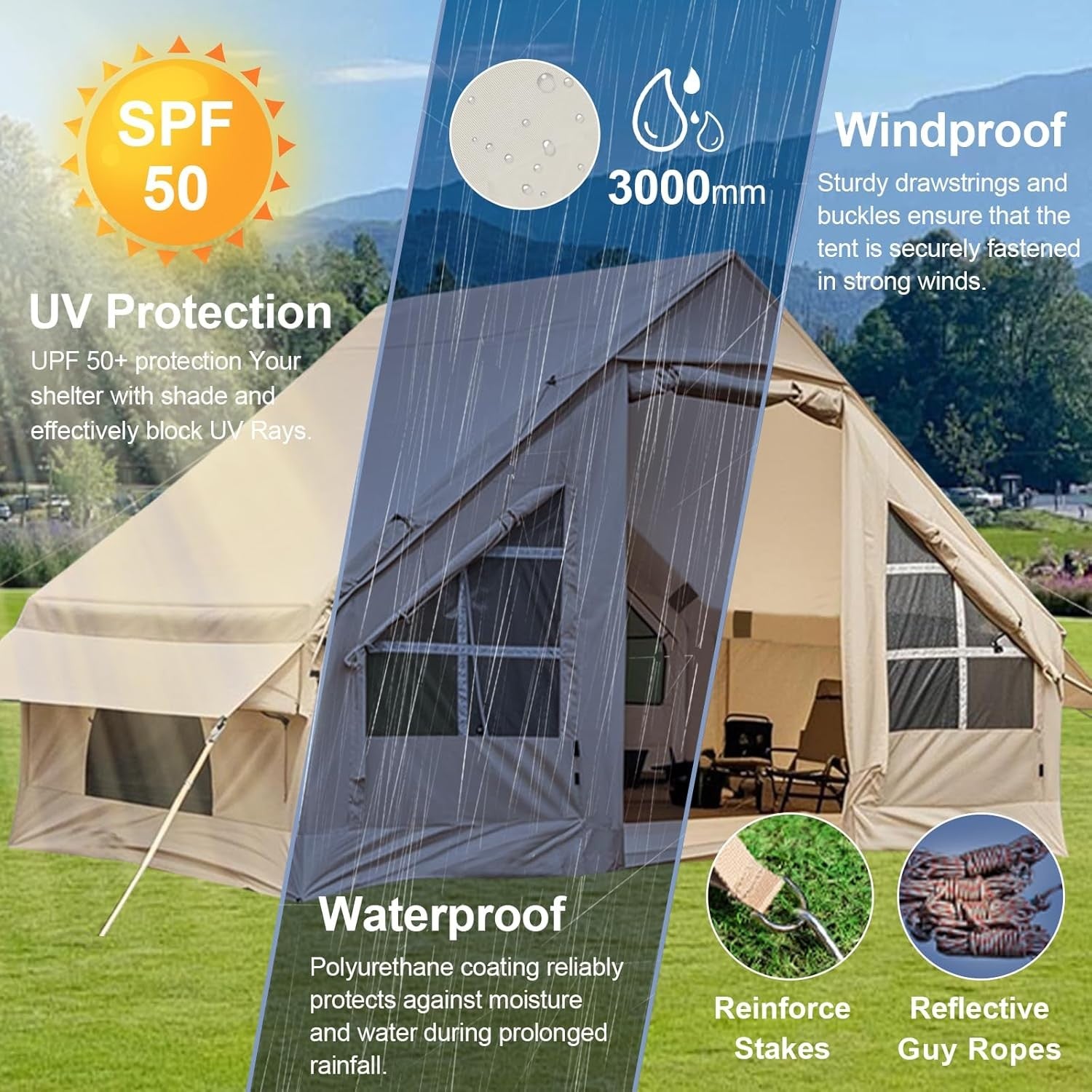 4 Person Inflatable Air Tent Waterproof Glamping w Rainfly