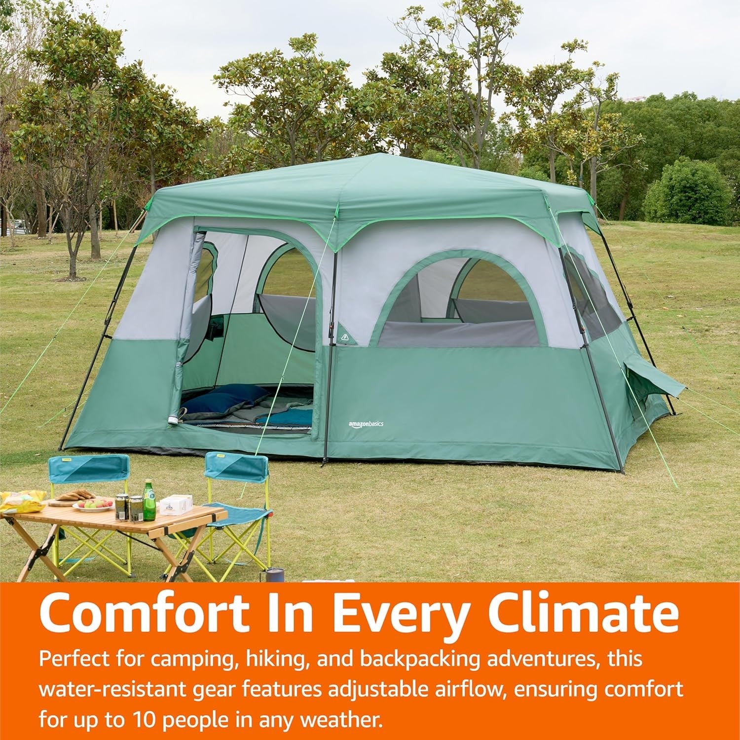 10 Person Camping Tent Waterproof Instant Pop Up with Rainfly