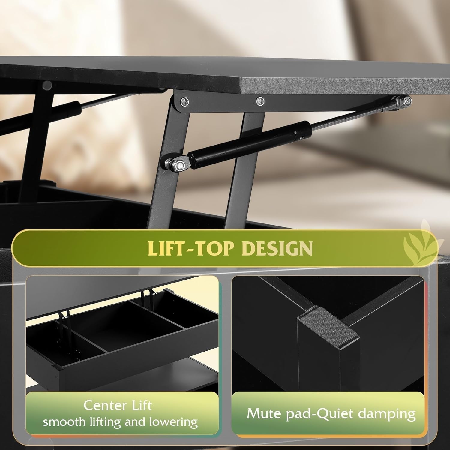 Lift Top Coffee Table with Storage Drawers & Hidden Compartment 100x50cm Black