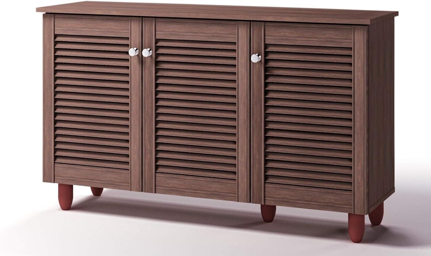 Modern 3 Door Shoe Cabinet Storage Unit | 15 Pair Rack Dark Wenge