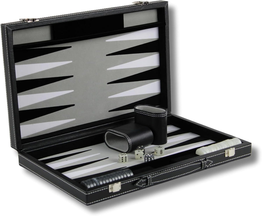 Luxury Backgammon Set 18 Inch Leatherette Folding Case Strategy Board Game