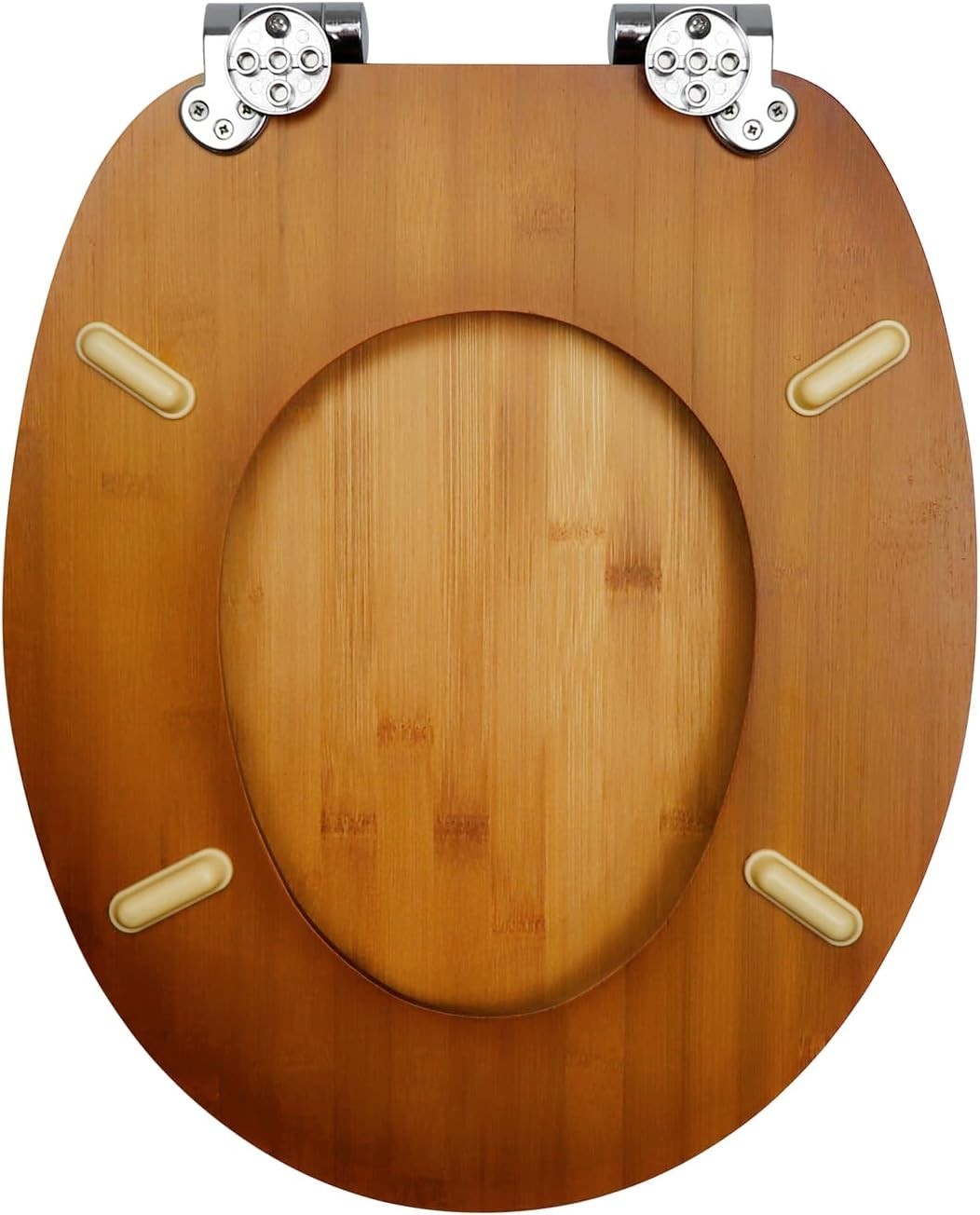 Bamboo Wood Toilet Seat Soft Close Metal Hinges Oval Easy Install 45x37cm