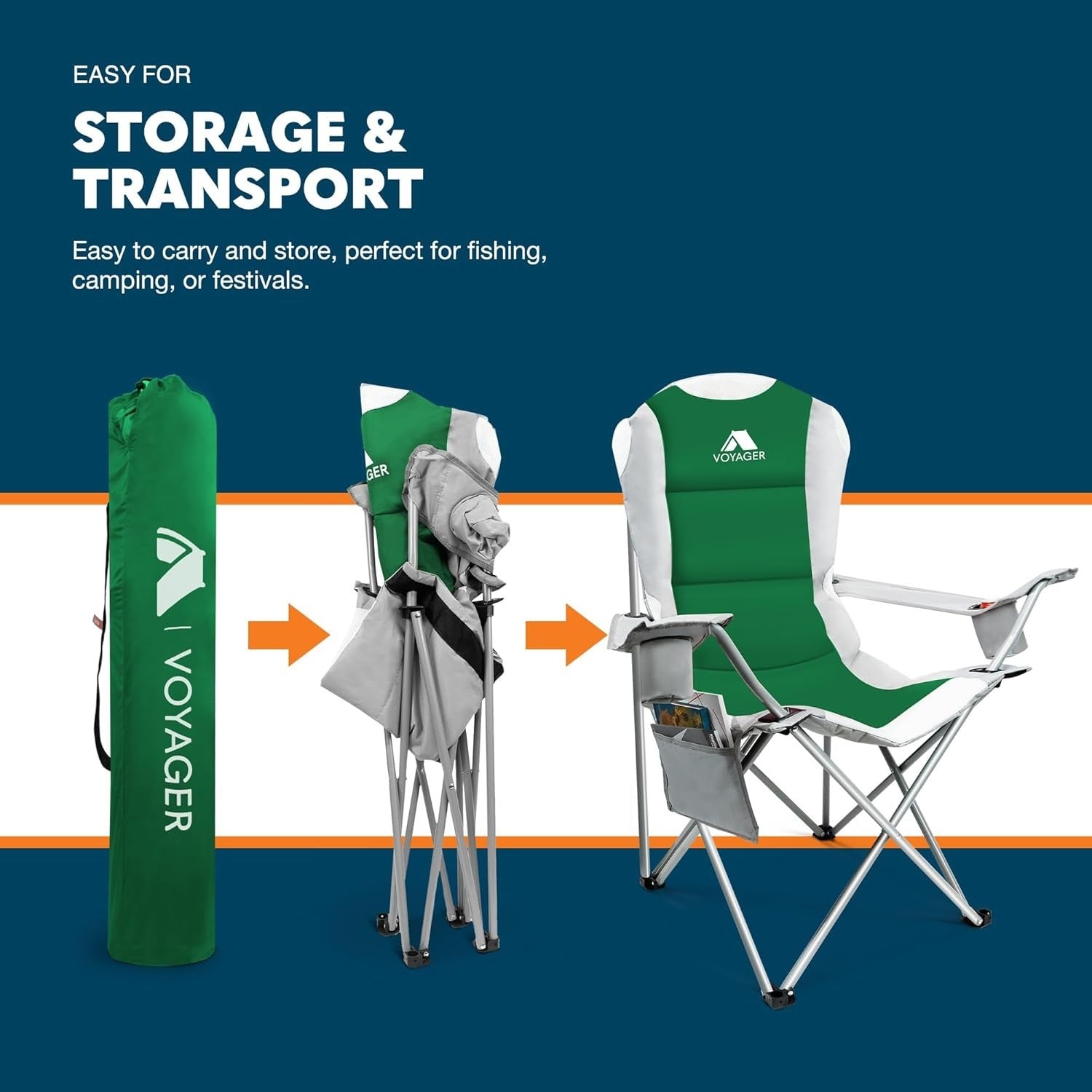 2x Heavy Duty Camping Chairs Folding Waterproof W/Cup Holder 120kg Max