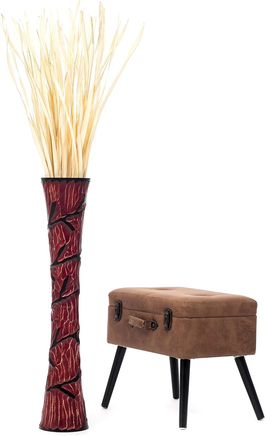 Tall Red Wooden Floor Vase 85cm Farmhouse Decor Pampas Grass Stand