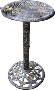 Antique Pewter Cast Bird Bath – Elegant Outdoor Hummingbird Garden Decor